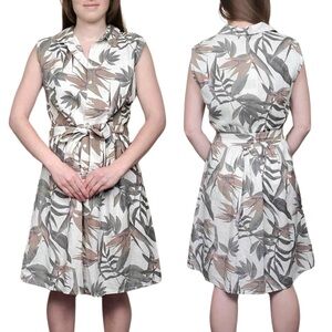 Laura Bianchi Made in Italy Botanical Leaves Print Belted Shirt Dress Women’s M